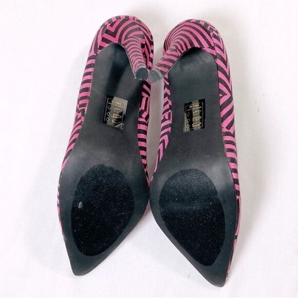 NWOT Paper Fox Womens Heel Pumps Pointed-Toe Stiletto Hot Pink Brown Stripes - Picture 6 of 6